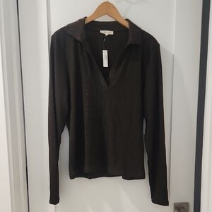 Madewell Gold Metallic Ribbed Knit Top